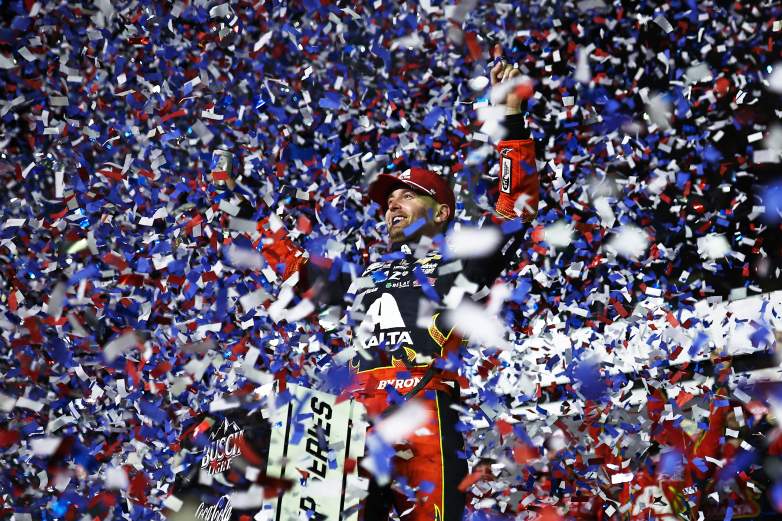 William Byron celebrates after winning the 2025 Daytona 500 at Daytona International Speedway.