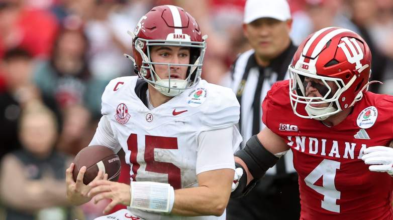 Ty Simpson #15 of the Alabama Crimson Tide was recruited by Cleveland Browns coach Todd Monken
