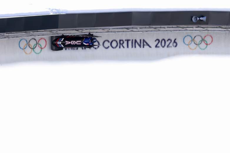 Elana Meyers Taylor of Team USA competes in the bobsleigh event at the 2026 Winter Olympics in Milan-Cortina