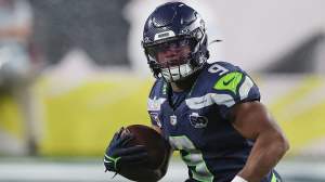 Former Seattle Seahawks running back Kenneth Walker III during an NFL game.