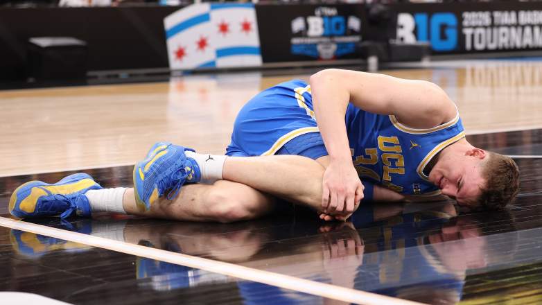 Tyler Bilodeau of the UCLA Bruins reacts