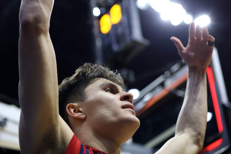 Dylan Darling of the St. John's Red Storm celebrates game winner.