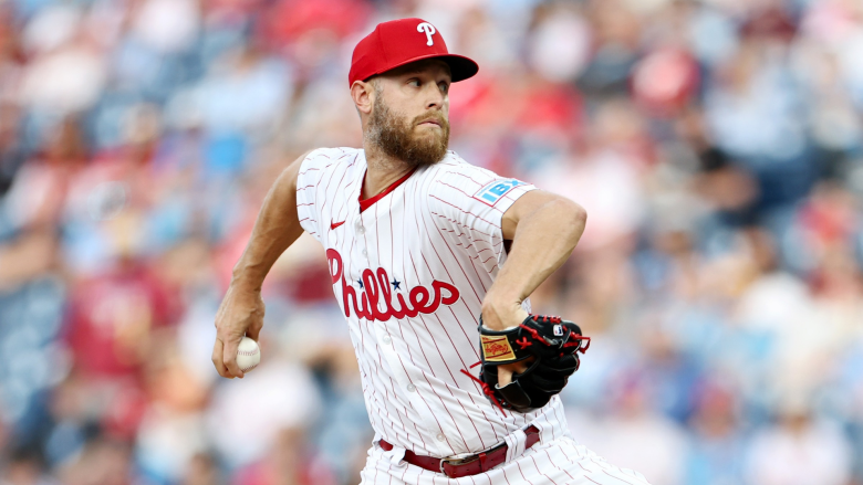 Zack Wheeler #45 of the Philadelphia Phillies pitches during a game against the Washington Nationals at Citizens Bank Park on April 29, 2025 in Philadelphia, Pennsylvania.