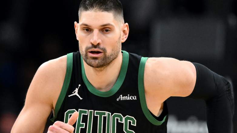 Nikola Vucevic of the Celtics during a game as questions emerge about his injury return timeline