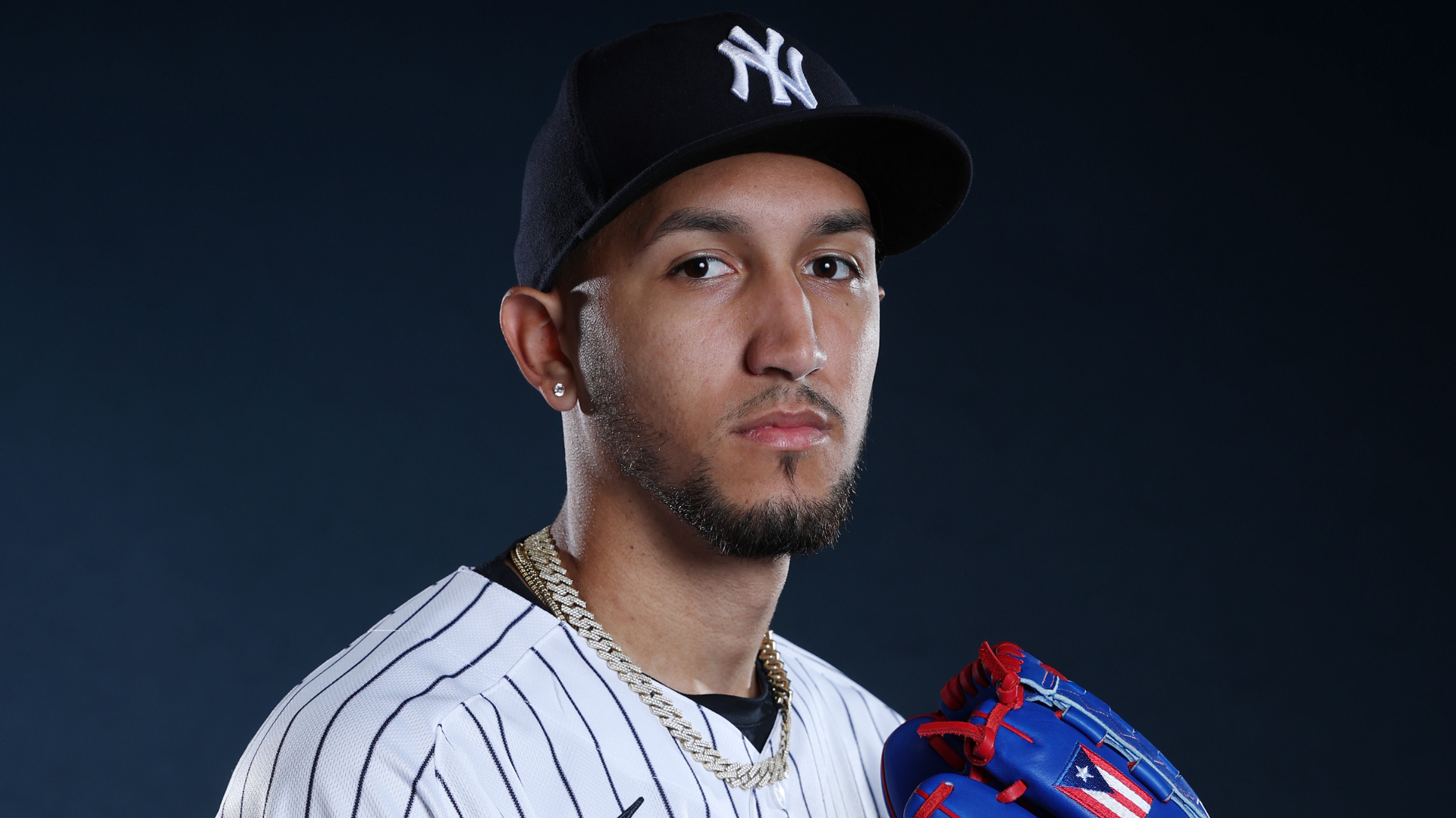 Elmer Rodriguez #76 of the New York Yankees poses for a photo during New York Yankees Photo Day at George M. Steinbrenner Field on February 17, 2026 in Tampa, Florida. (Photo by Chris Graythen/Getty Images)