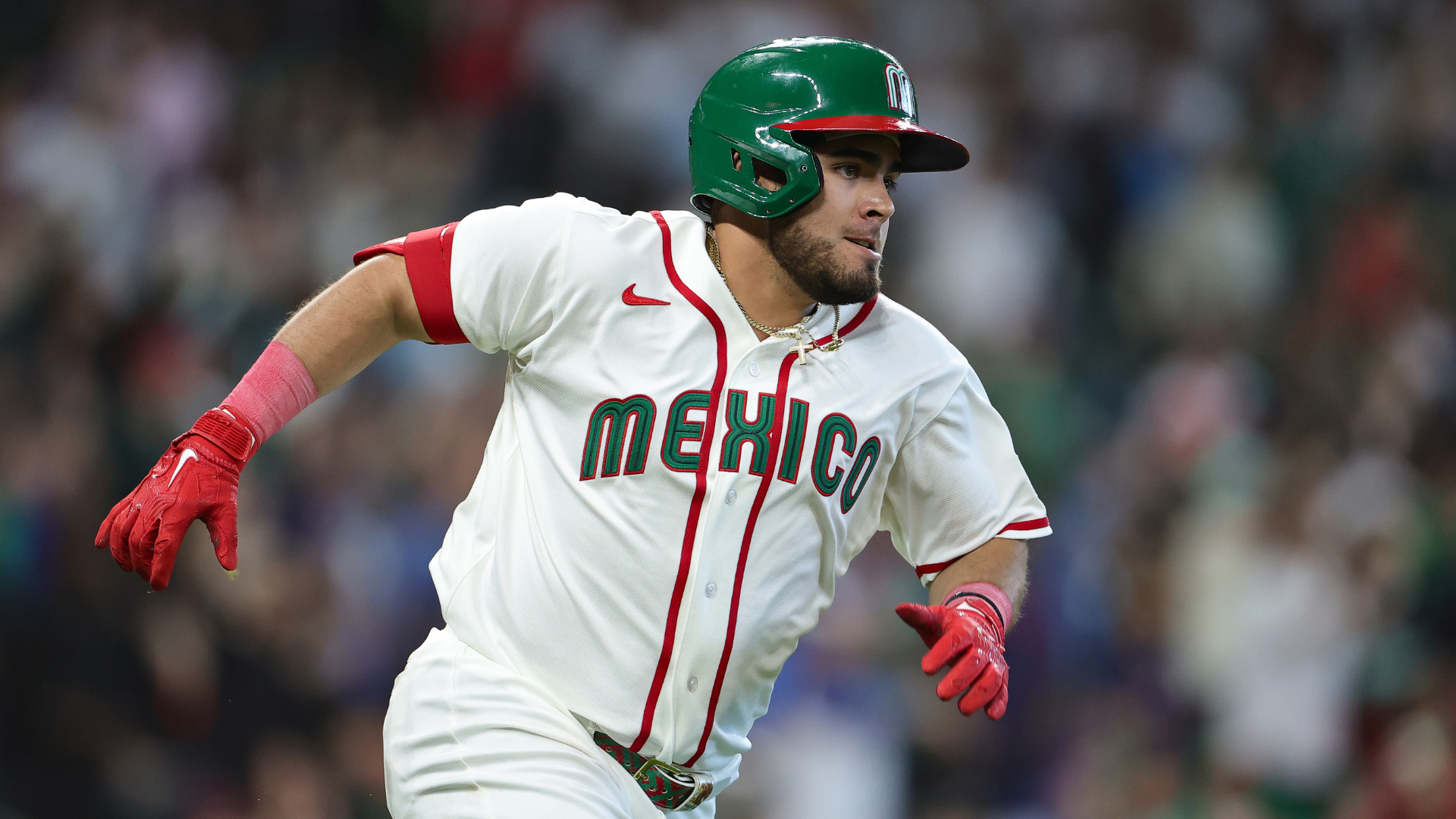 Jonathan Aranda #8 of Team Mexico runs after hitting a double in the first inning against Team Italy during the 2026 World Baseball Classic at Daikin Park on March 11, 2026 in Houston, Texas. (Photo by Alex Slitz/Getty Images)