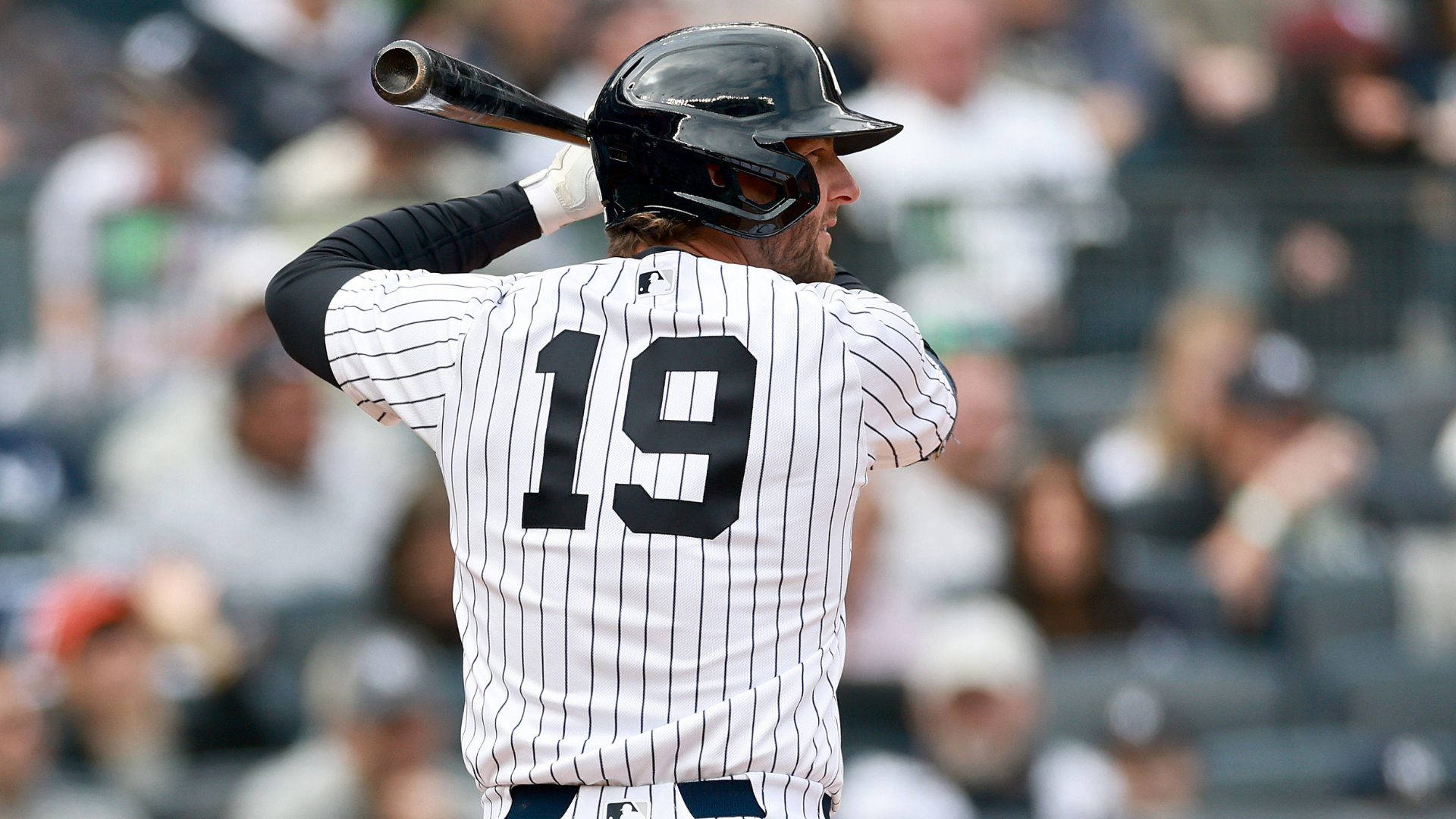 Ryan McMahon #19 of the New York Yankees takes his turn at bat against the Miami Marlins during the home opener at Yankee Stadium on April 03, 2026 in the Bronx borough of New York City. (Photo by Elsa/Getty Images)