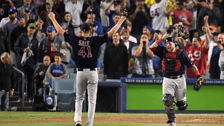 Chris Sale celebrates final out of 2018 World Series as Christian Vazquez runs to him