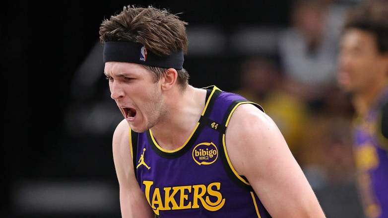 Austin Reaves reacts during Lakers game as free agency decision looms