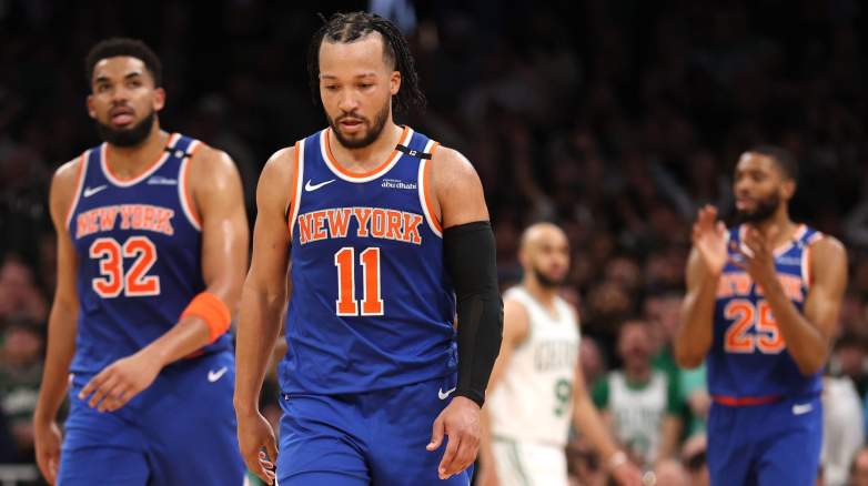 New York Knicks guard Jalen Brunson reacts during game as playoff concerns grow