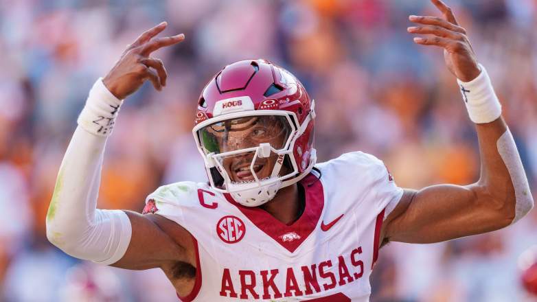 Taylen Green #10 of the Arkansas Razorbacks would be an ideal addition for the Cleveland Browns in the NFL draft.