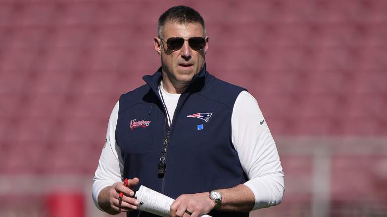 New England Patriots head coach Mike Vrabel during practice ahead of Super Bowl LX in Stanford California