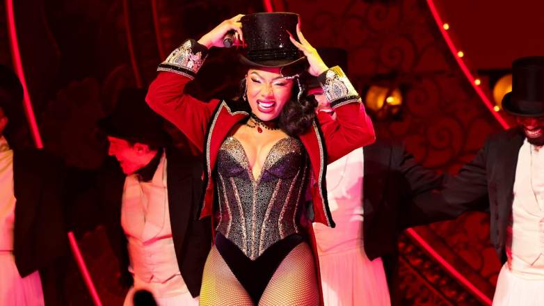 Megan Thee Stallion reacts emotionally during Moulin Rouge Broadway performance