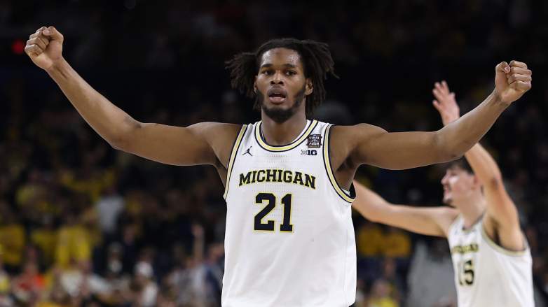Morez Johnson Jr. #21 of the Michigan Wolverines is moving up in the 2026 NBA mock draft.