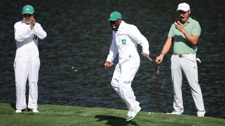 Kevin Hart reacts on the ninth green during the 2026 Masters Par 3 Contest at Augusta National