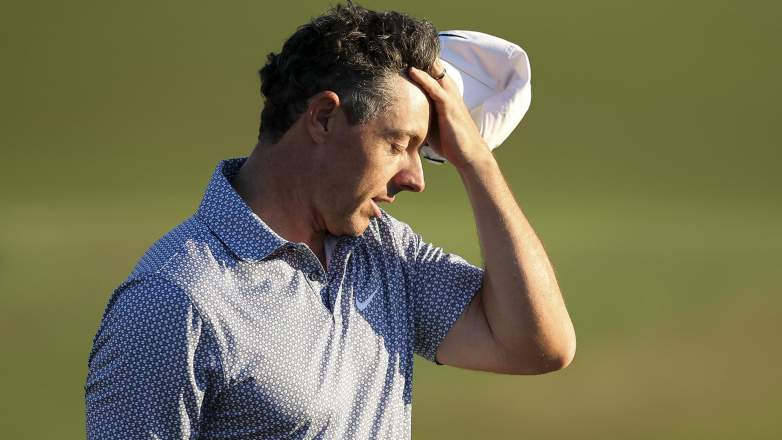 Rory McIlroy reacts during Round 3 of the Masters at Augusta National
