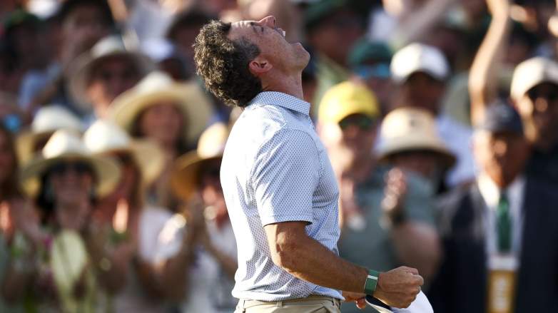 Rory McIlroy celebrates after winning second straight Masters at Augusta National