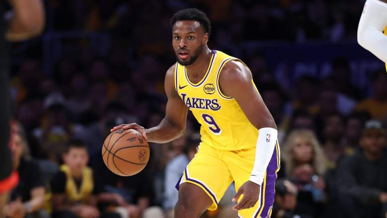 Bronny James dribbling during Game 4 against the Rockets