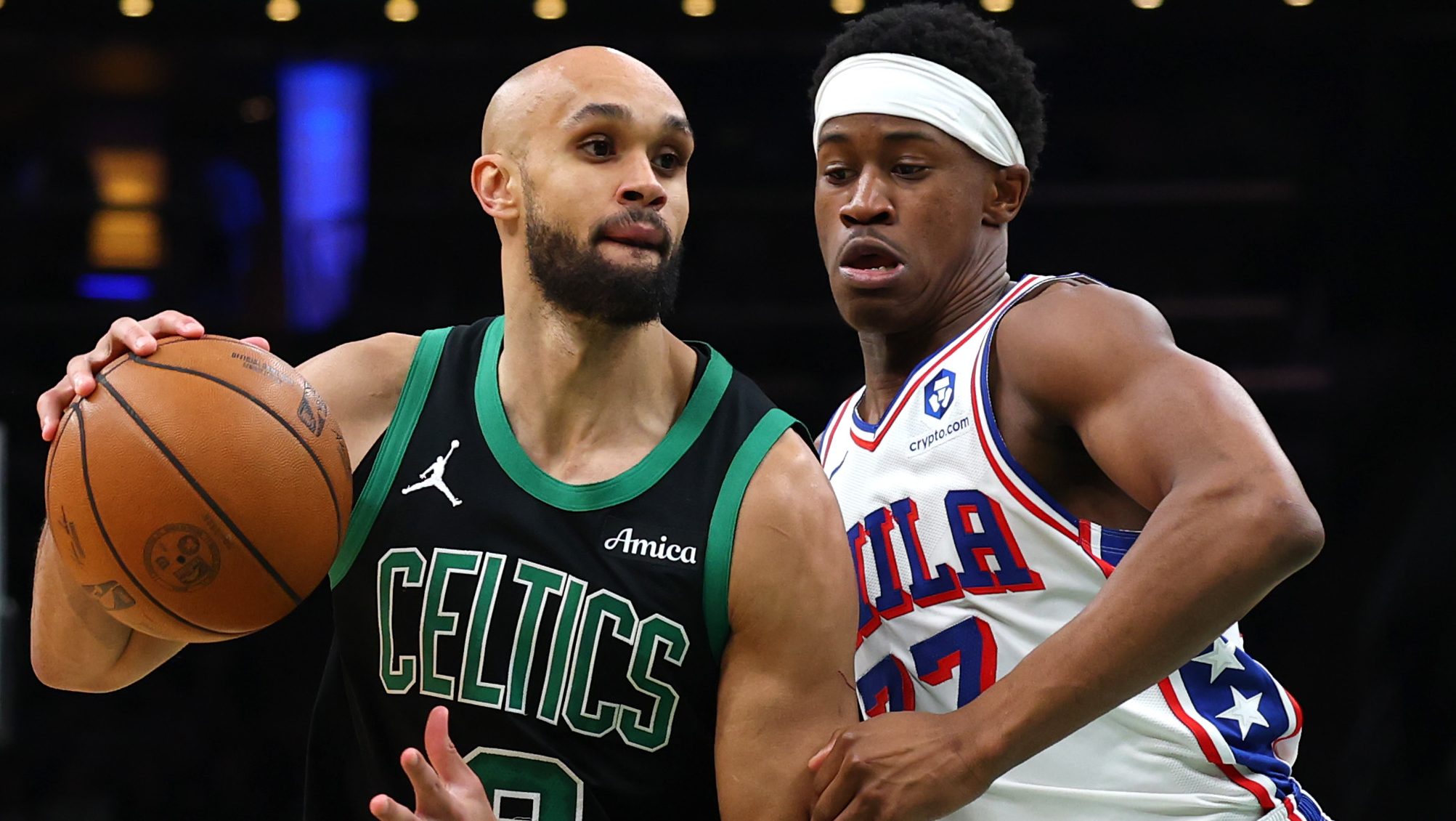 Derrick White #9 of the Boston Celtics
