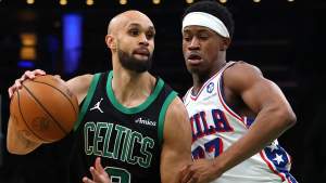 Derrick White #9 of the Boston Celtics