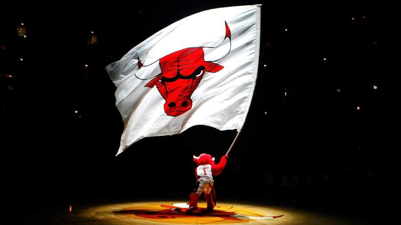 Chicago Bulls logo flag during game as team faces setback in GM search after candidate withdraws