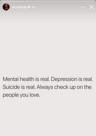 Jerry Jeudy's social media post on mental health.