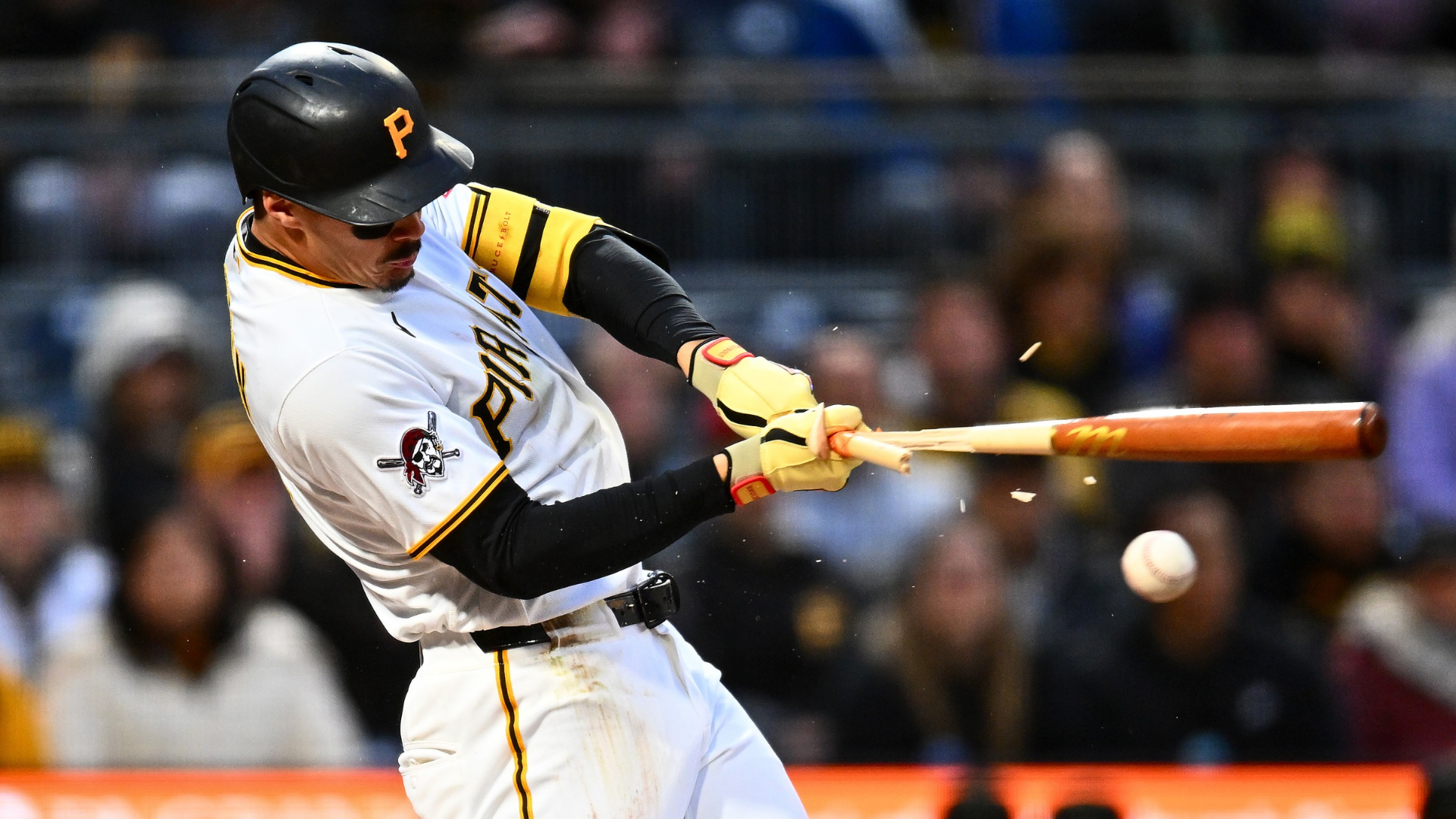 Konnor Griffin #6 of the Pittsburgh Pirates breaks his bat during the second inning against the San Diego Padres at PNC Park on April 6, 2026 in Pittsburgh, Pennsylvania. (Photo by Joe Sargent/Getty Images)