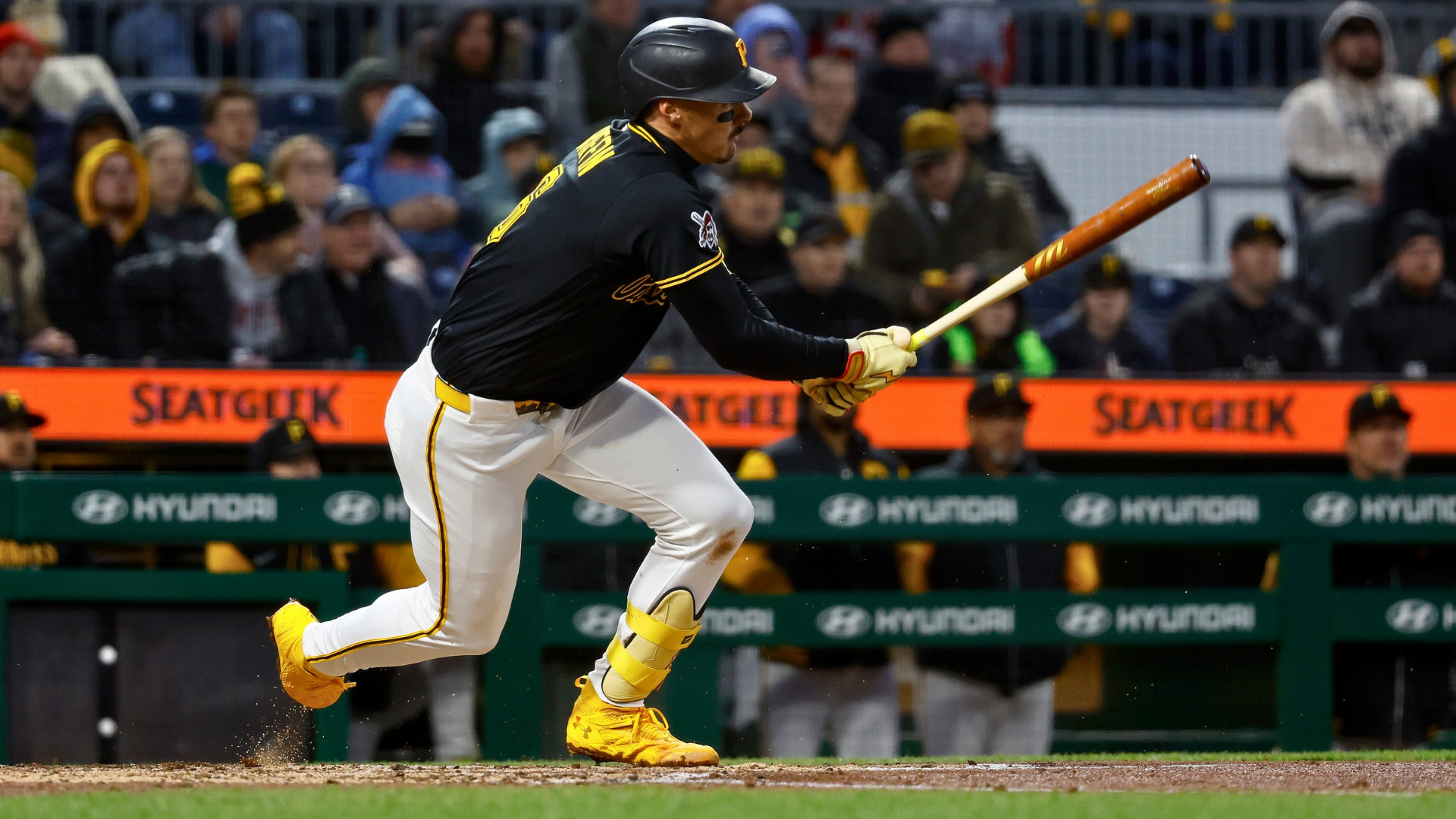 Konnor Griffin #6 of the Pittsburgh Pirates singles in the fifth inning against the San Diego Padres at PNC Park on April 7, 2026 in Pittsburgh, Pennsylvania. (Photo by Justin K. Aller/Getty Images)
