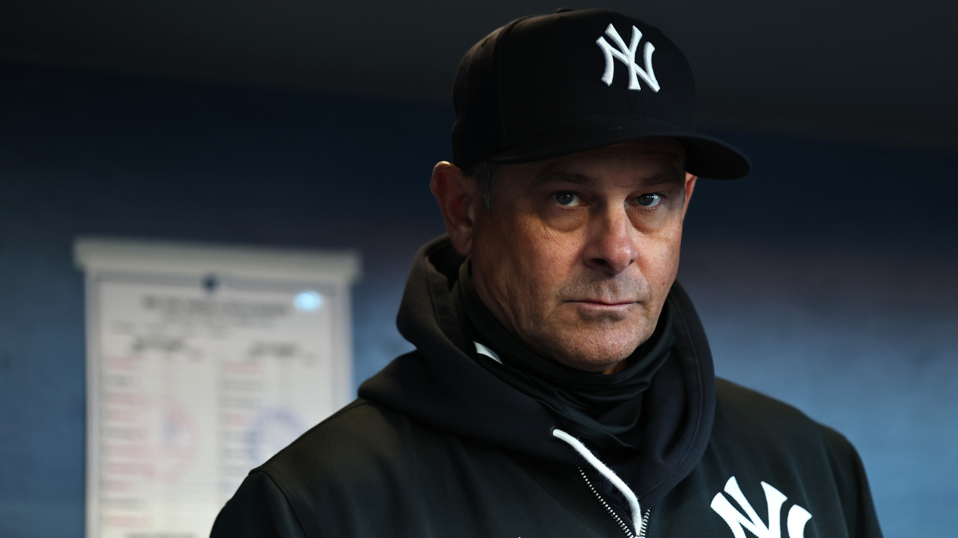 Manager Aaron Boone of the New York Yankees looks on before the game against the Seattle Mariners at T-Mobile Park on March 30, 2026 in Seattle, Washington. (Photo by Steph Chambers/Getty Images)