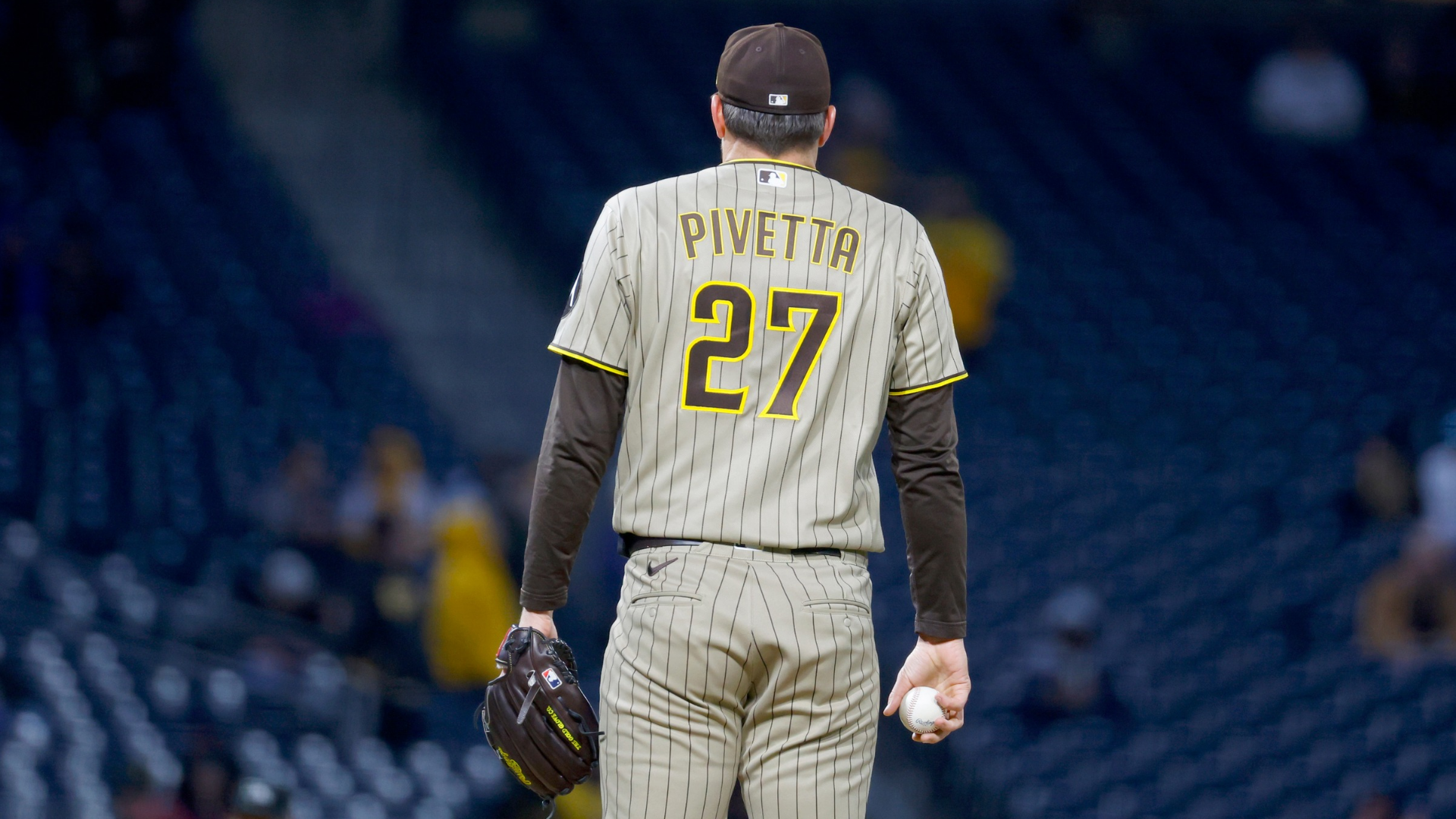Nick Pivetta #27 of the San Diego Padres reacts after giving up two runs on three hits in the fifth inning against the Pittsburgh Pirates at PNC Park on April 7, 2026 in Pittsburgh, Pennsylvania. (Photo by Justin K. Aller/Getty Images)