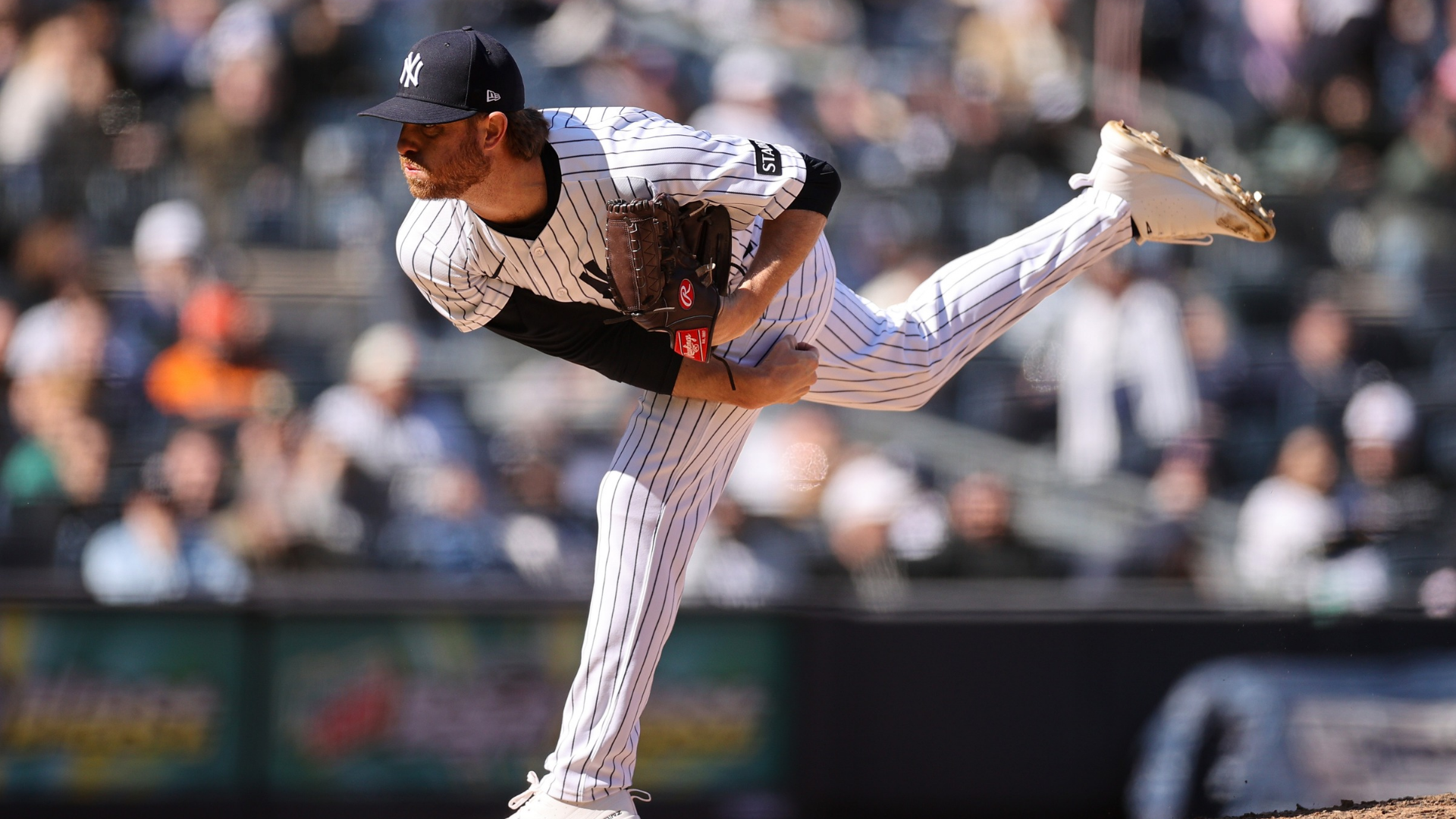 Paul Blackburn #58 of the New York Yankees pitches in the ninth inning against the Athletics at Yankee Stadium on April 09, 2026 in New York City. (Photo by Evan Bernstein/Getty Images)