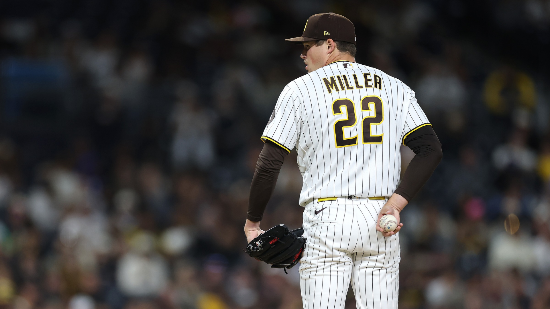 Mason Miller #22 of the San Diego Padres pitches during a game against the Seattle Mariners at Petco Park on April 14, 2026 in San Diego, California. (Photo by Sean M. Haffey/Getty Images)