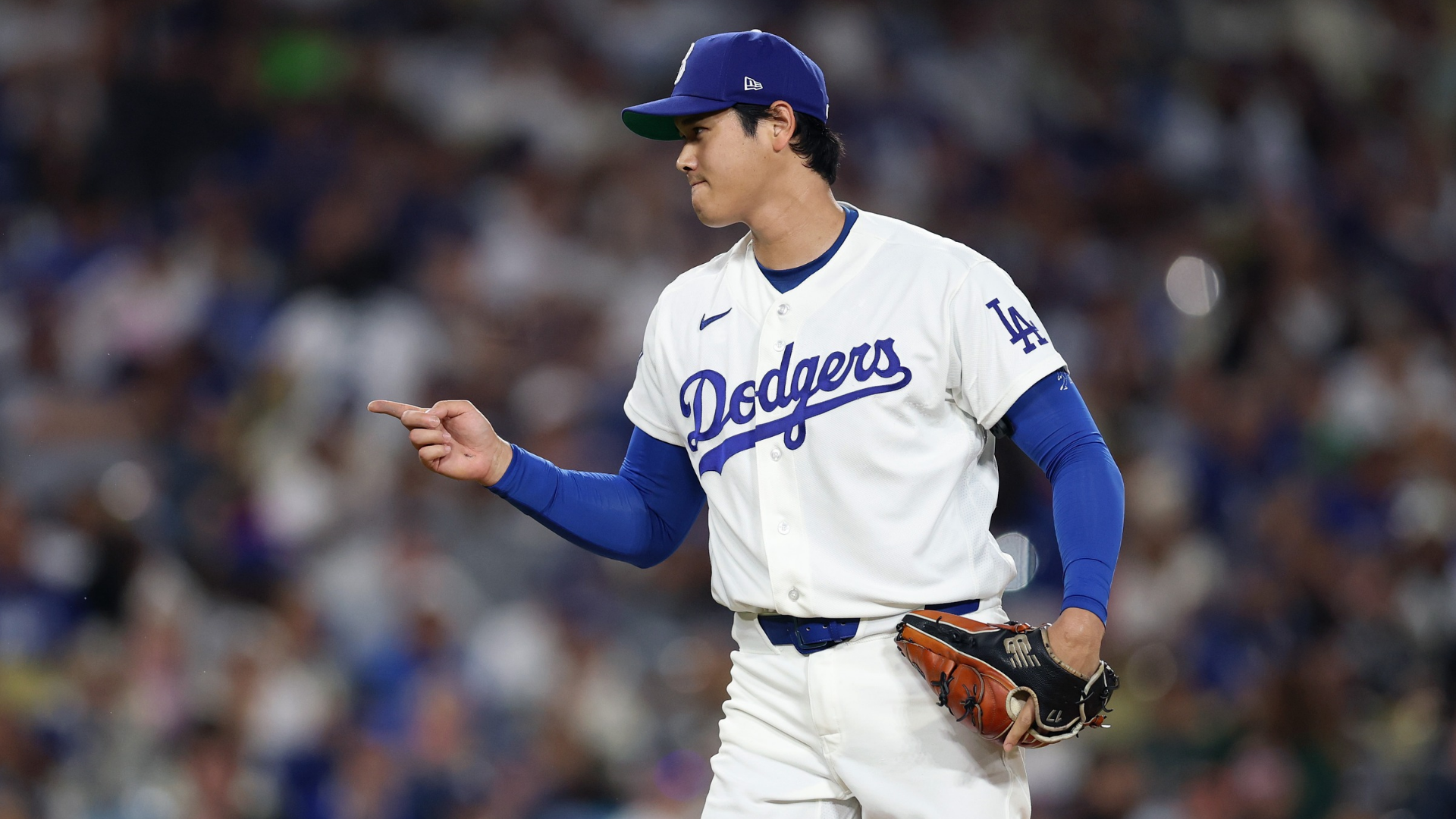 Shohei Ohtani #17 of the Los Angeles Dodgers reacts after strikeout during the third inning against the New York Mets at Dodger Stadium on April 15, 2026 in Los Angeles, California. All players are wearing the number 42 in honor of Jackie Robinson Day. (Photo by Luke Hales/Getty Images)
