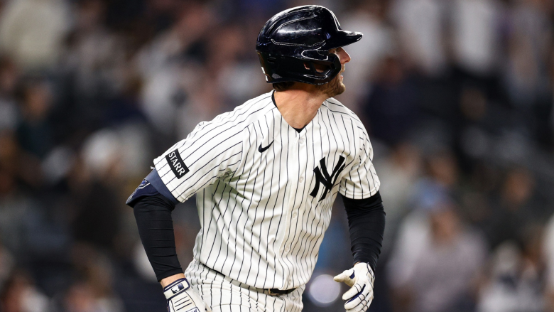 Ryan McMahon #19 of the New York Yankees watches his eighth inning two-run home run against the Kansas City Royals at Yankee Stadium on April 17, 2026 in New York City. (Photo by Evan Bernstein/Getty Images)