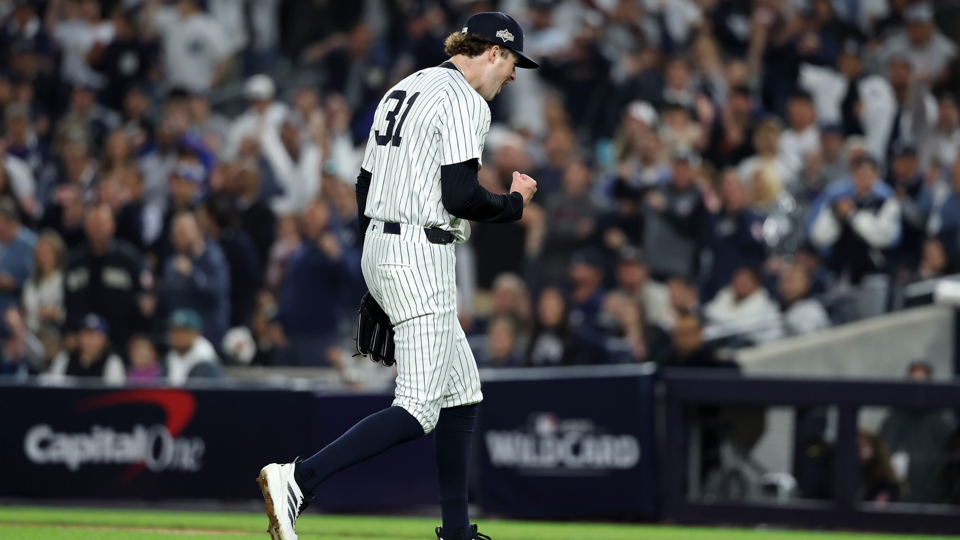 Cam Schlittler #31 of the New York Yankees pitches during the first inning against the Boston Red Sox in game three of the American League Wild Card Series at Yankee Stadium on October 02, 2025 in the Bronx borough of New York City. (Photo by Al Bello/Getty Images)