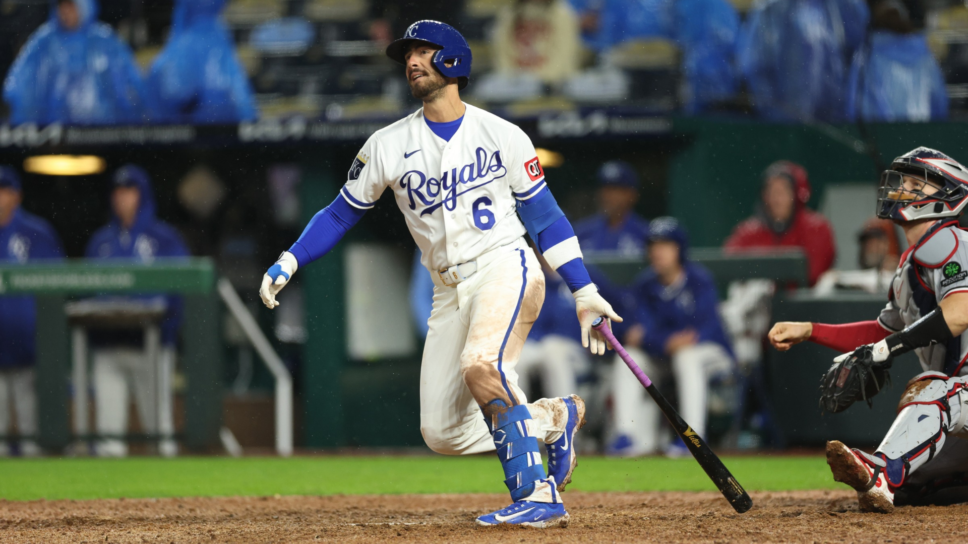 Jonathan India #6 of the Kansas City Royals hits a grand slam home run during the 6th inning of the game against the Minnesota Twins at Kauffman Stadium on April 01, 2026 in Kansas City, Missouri. (Photo by Jamie Squire/Getty Images)