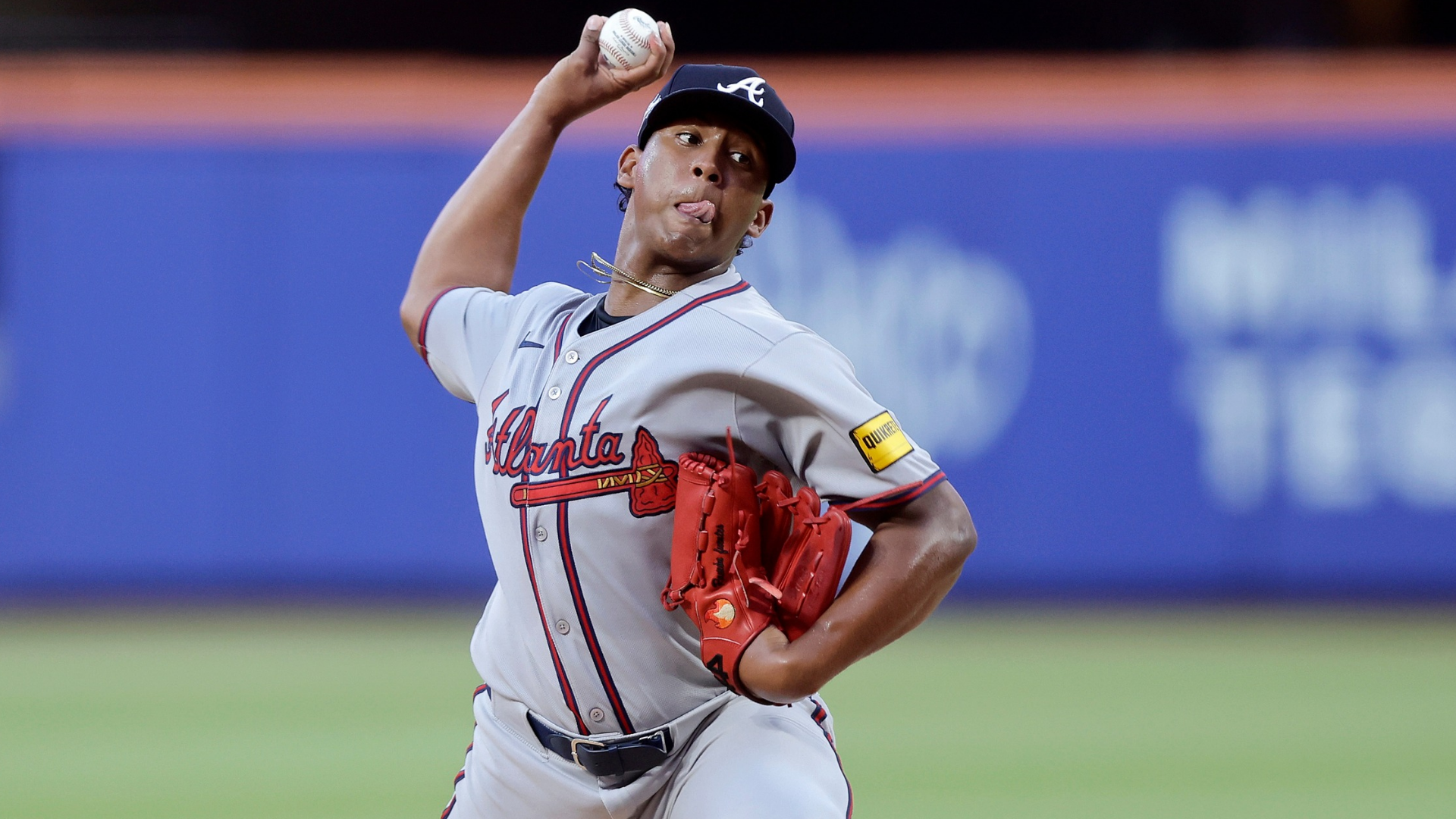 Didier Fuentes #75 of the Atlanta Braves pitches during the second inning against the New York Mets at Citi Field on June 25, 2025 in New York City. (Photo by Jim McIsaac/Getty Images)