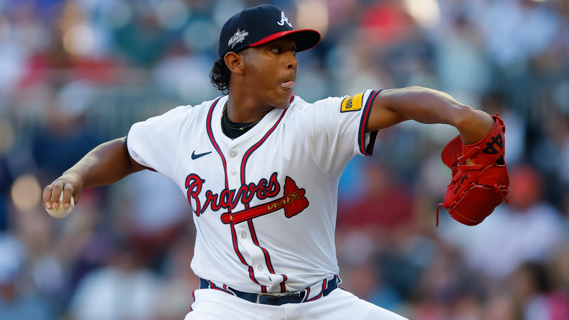 Didier Fuentes #75 of the Atlanta Braves pitches during the first inning against the Los Angeles Angels at Truist Park on July 2, 2025 in Atlanta, Georgia. (Photo by Todd Kirkland/Getty Images)