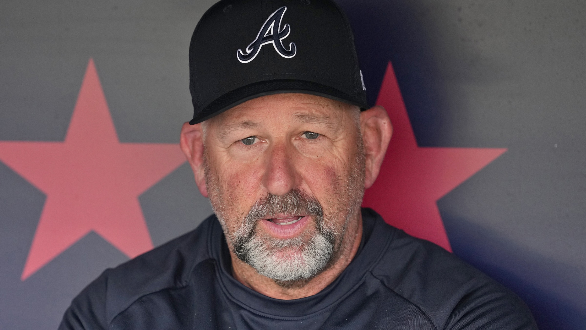 Manager Walt Weiss #22 of the Atlanta Braves looks on during batting practice prior to the baseball game against the Washington Nationals at Nationals Park on April 22, 2026 in Washington, DC. (Photo by Mitchell Layton/Getty Images)