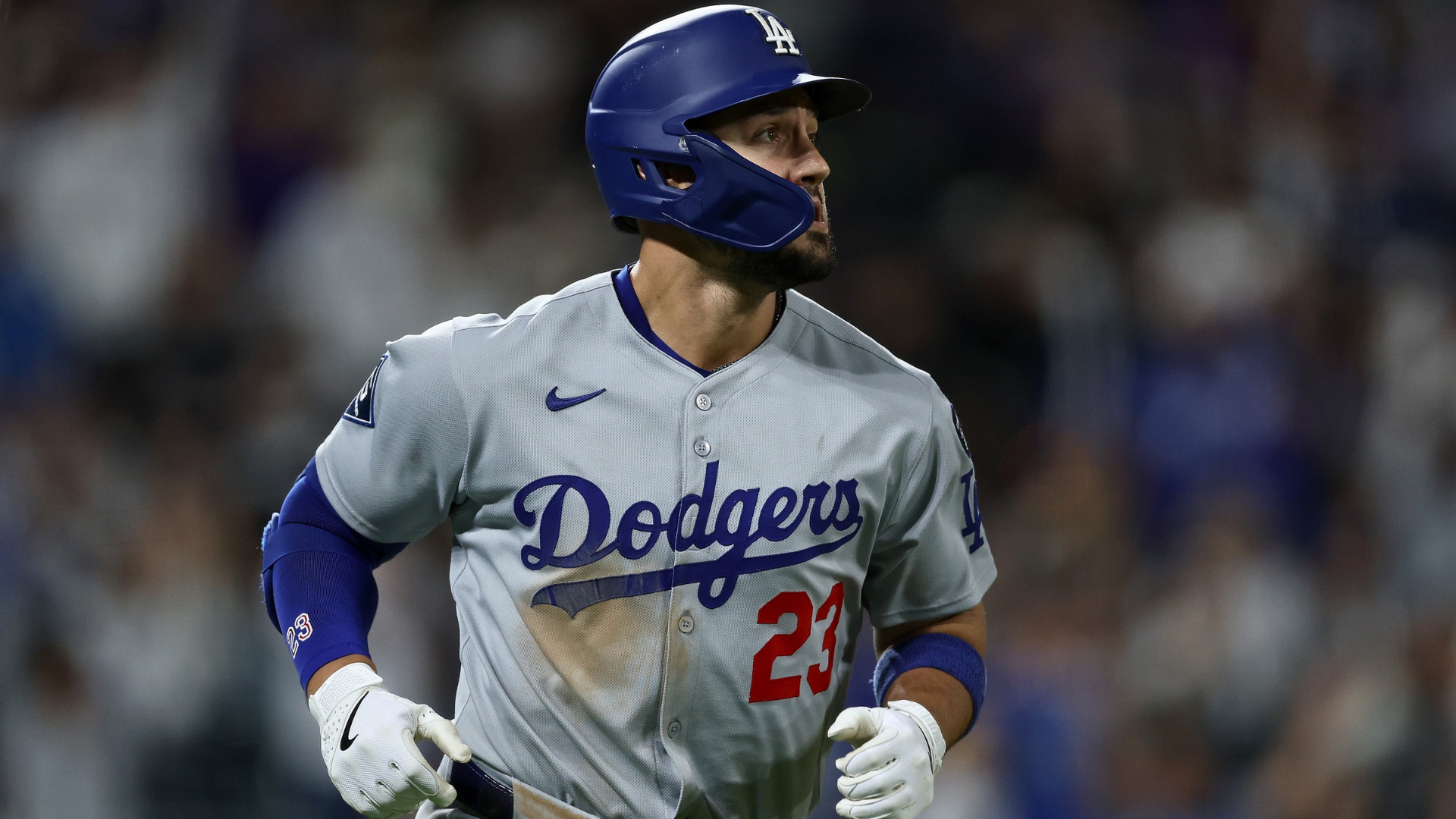 Michael Conforto #23 of the Los Angeles Dodgers circles the bases after hitting a solo home run against the Colorado Rockies in the eighth inning at Coors Field on June 25, 2025 in Denver, Colorado. (Photo by Matthew Stockman/Getty Images)