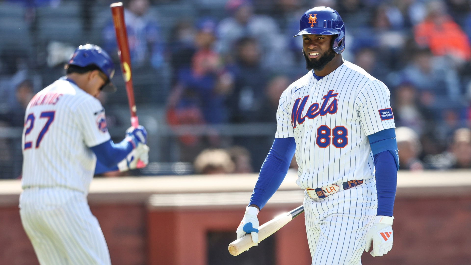Luis Robert Jr. #88 of the New York Mets walks back to the dugout after striking out during the eighth inning of game one of a doubleheader against the Colorado Rockies at Citi Field on April 26, 2026 in the Queens borough of New York City. (Photo by Heather Khalifa/Getty Images)
