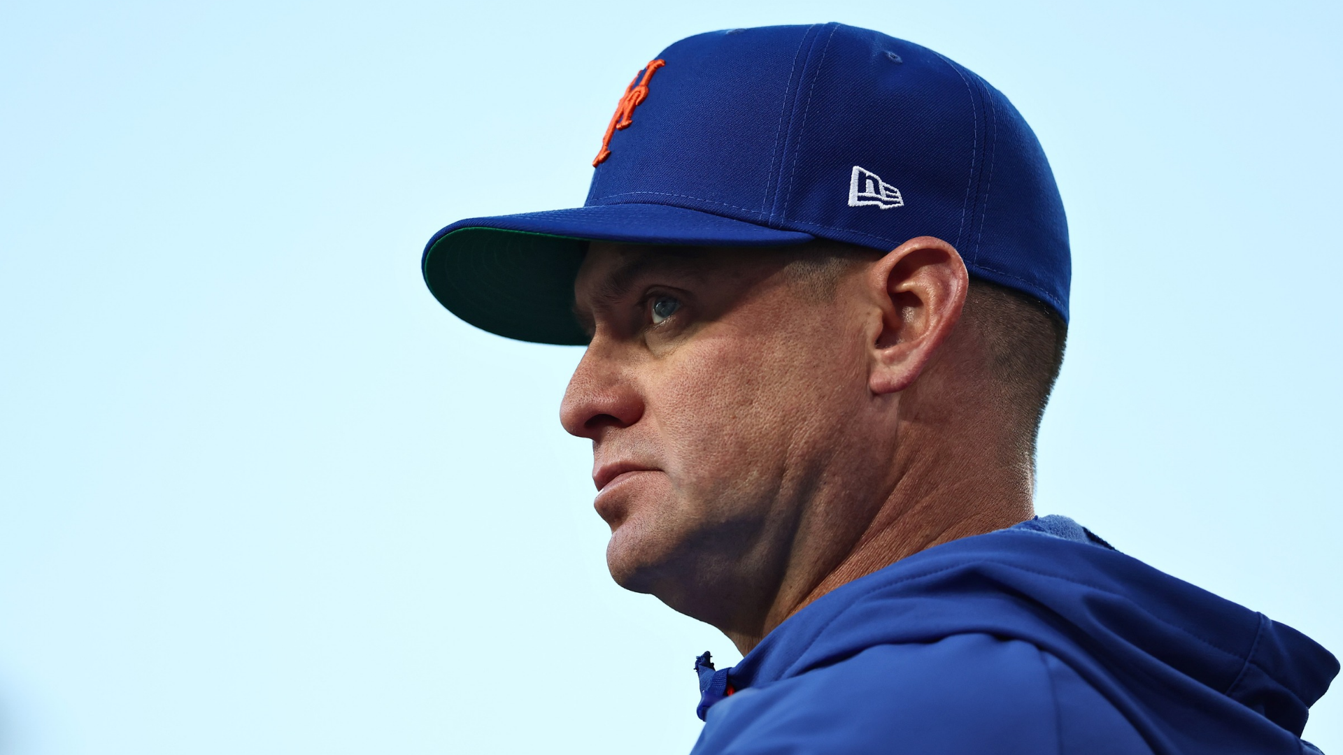 Manager Carlos Mendoza #64 of the New York Mets looks on before the game against the Los Angeles Dodgers at Dodger Stadium on April 15, 2026 in Los Angeles, California. All players are wearing the number 42 in honor of Jackie Robinson Day. (Photo by Luke Hales/Getty Images)