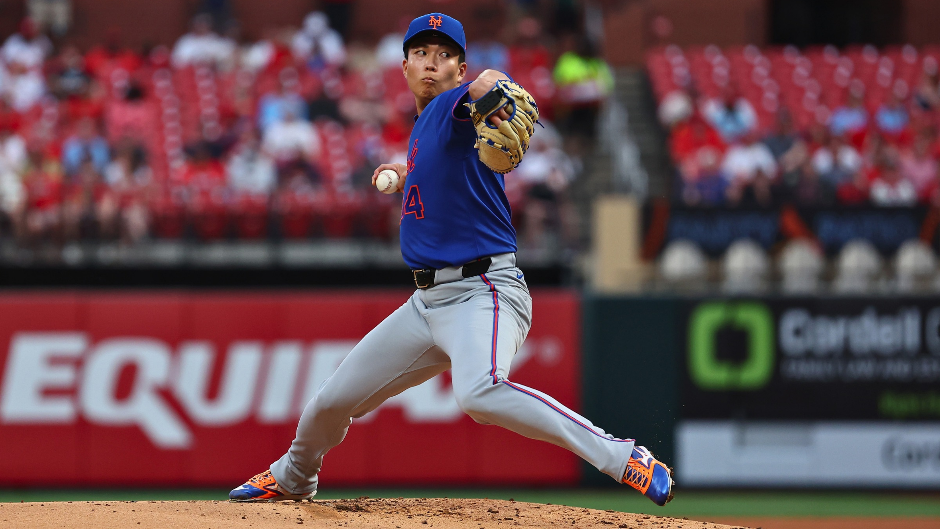 Kodai Senga #34 of the New York Mets delivers a pitch against the St. Louis Cardinals in the first inning at Busch Stadium on March 31, 2026 in St Louis, Missouri. (Photo by Dilip Vishwanat/Getty Images)