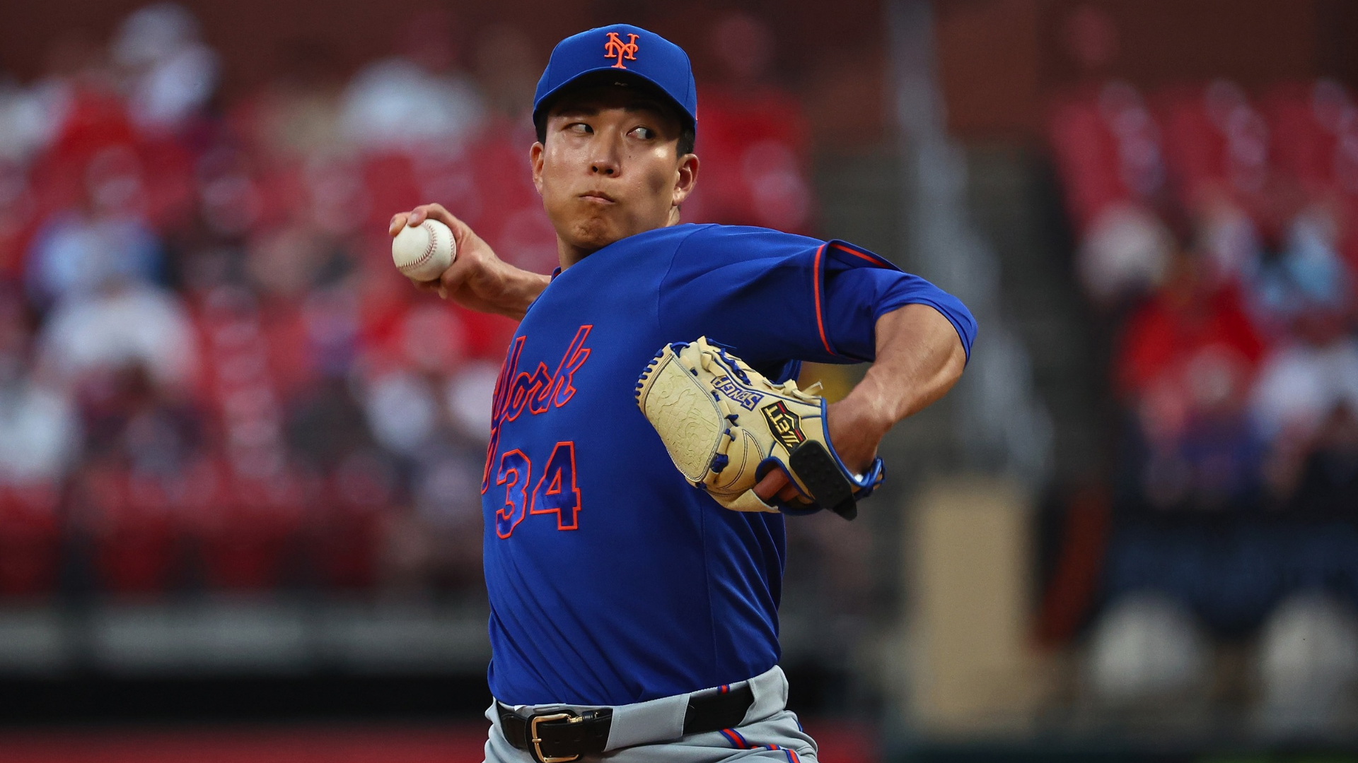 Kodai Senga #34 of the New York Mets delivers a pitch against the St. Louis Cardinals in the first inning at Busch Stadium on March 31, 2026 in St Louis, Missouri. (Photo by Dilip Vishwanat/Getty Images)