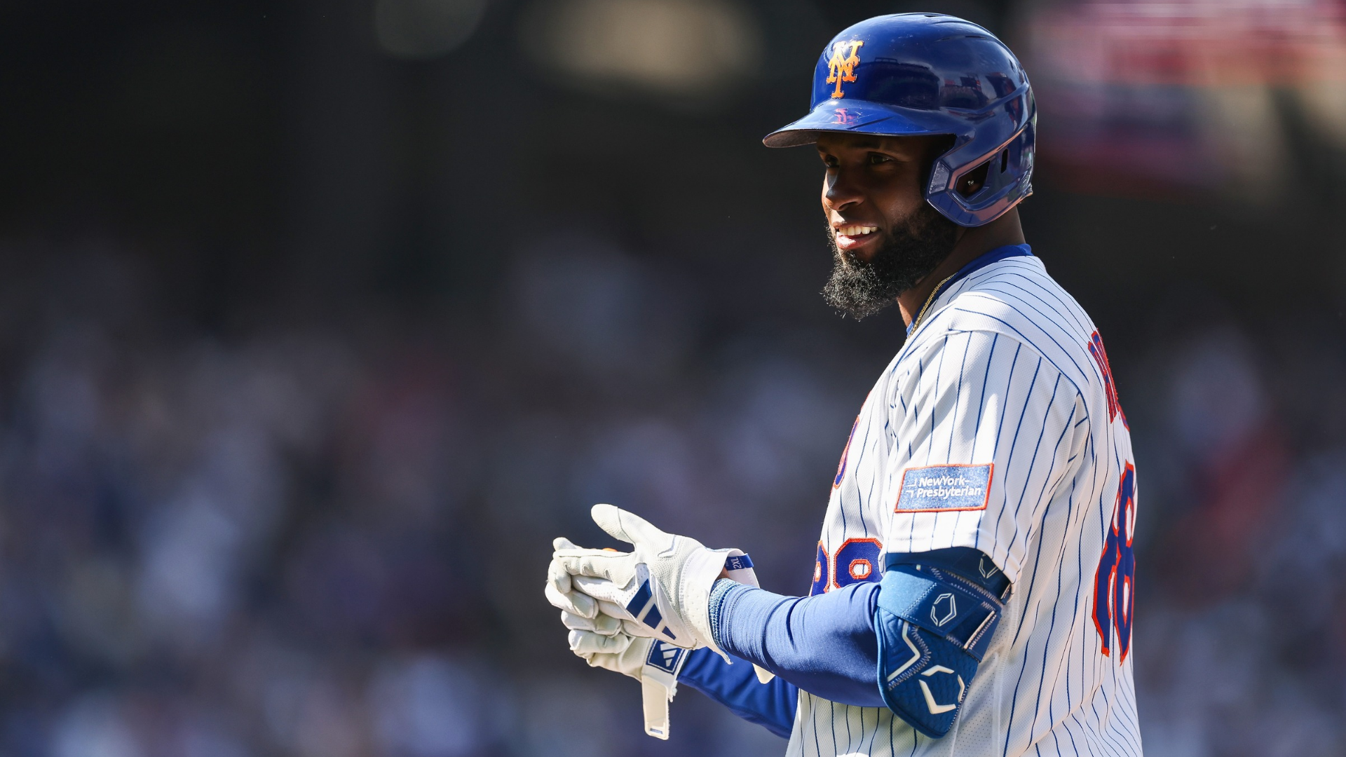 Luis Robert Jr. #88 of the New York Mets looks on during the game against the Pittsburgh Pirates on Opening Day at Citi Field on March 26, 2026 in the Queens borough of New York City. (Photo by Ishika Samant/Getty Images)