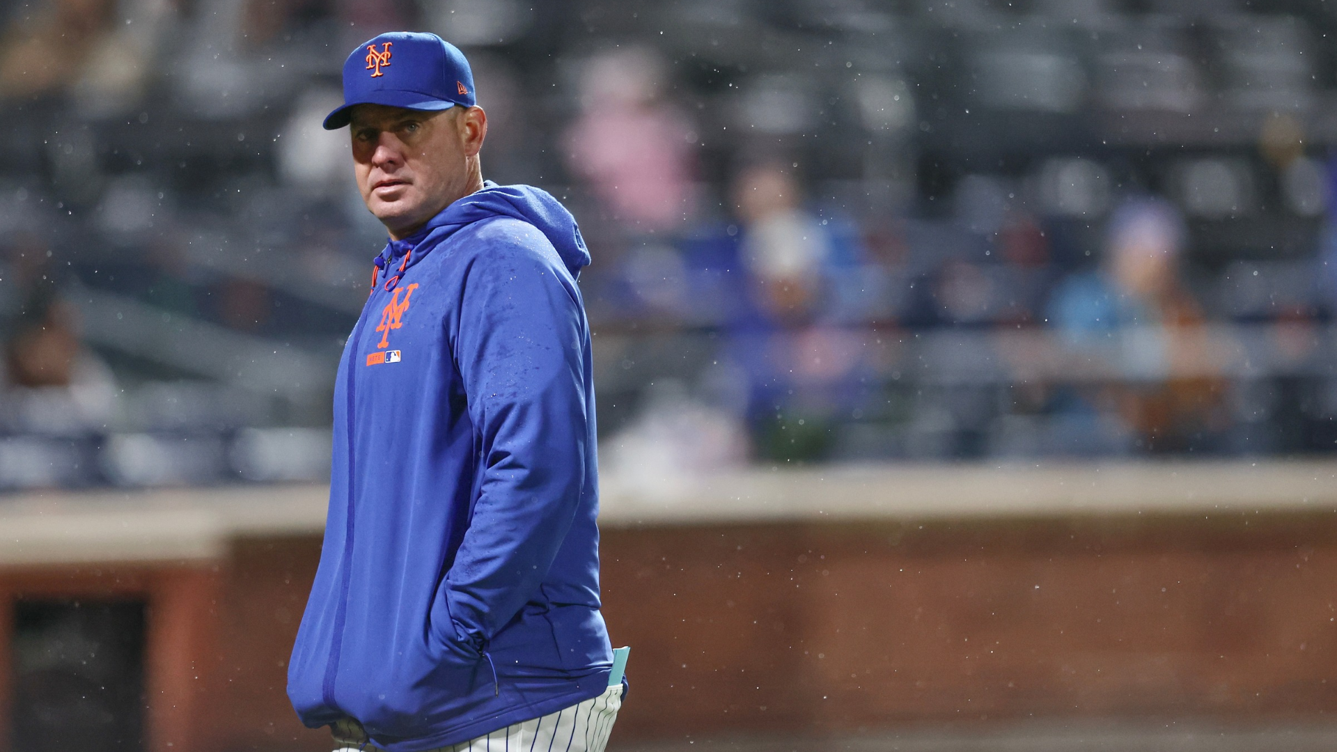 New York Mets manager Carlos Mendoza returns to the dugout after a pitching change during the seventh inning against the Washington Nationals at Citi Field on April 29, 2026 in the Queens borough of New York City. (Photo by Heather Khalifa/Getty Images)