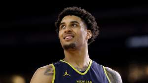 looks on during the Practice Day of the 2026 NCAA Men's Basketball Tournament at Lucas Oil Stadium on April 03, 2026 in Indianapolis, Indiana