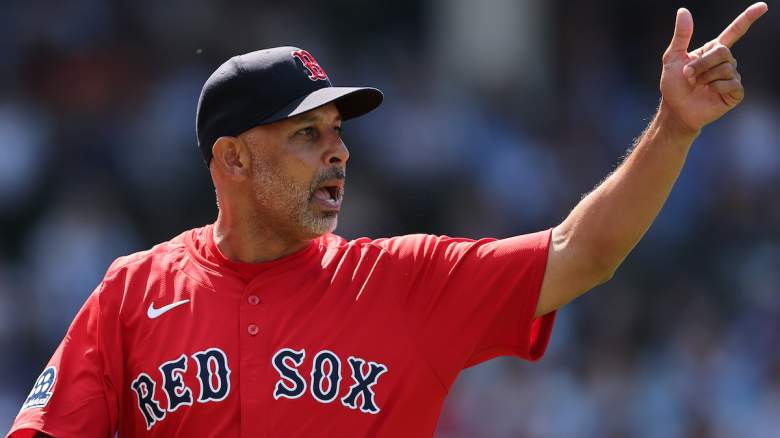 Red Sox manager Alex Cora makes a call.