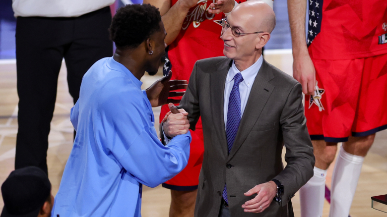 Anthony Edwards and Adam Silver