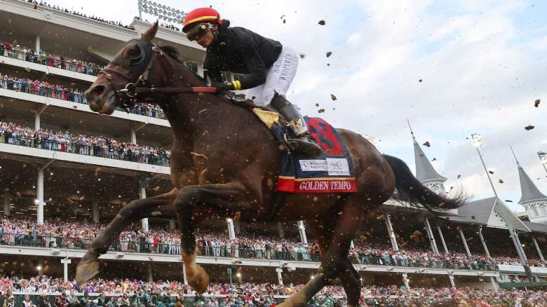 Golden Tempo #19, ridden by jockey Jose Ortiz, heads into the first turn the 152nd running of the Kentucky Derby at Churchill Downs on May 02, 2026 in Louisville, Kentucky